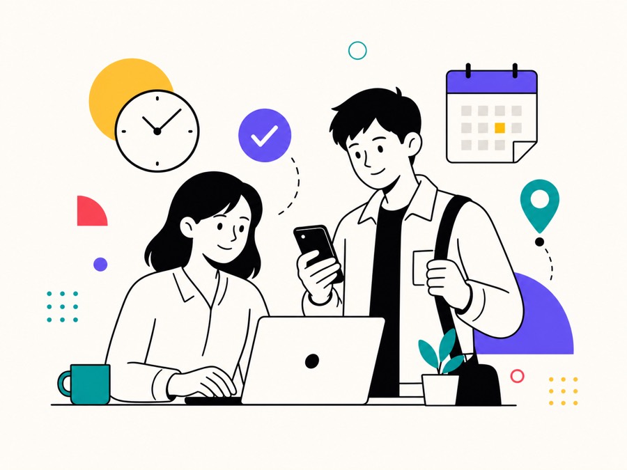 パソコンとスマートフォンでTAPの勤怠管理を行う社員